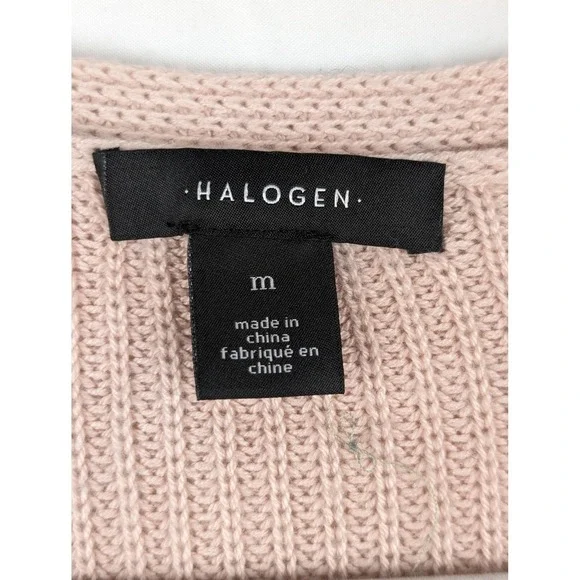 Halogen Cashmere Open Front Cardigan‎ Size M Pink Knit Pockets Coquette Longline - Picture 5 of 11
